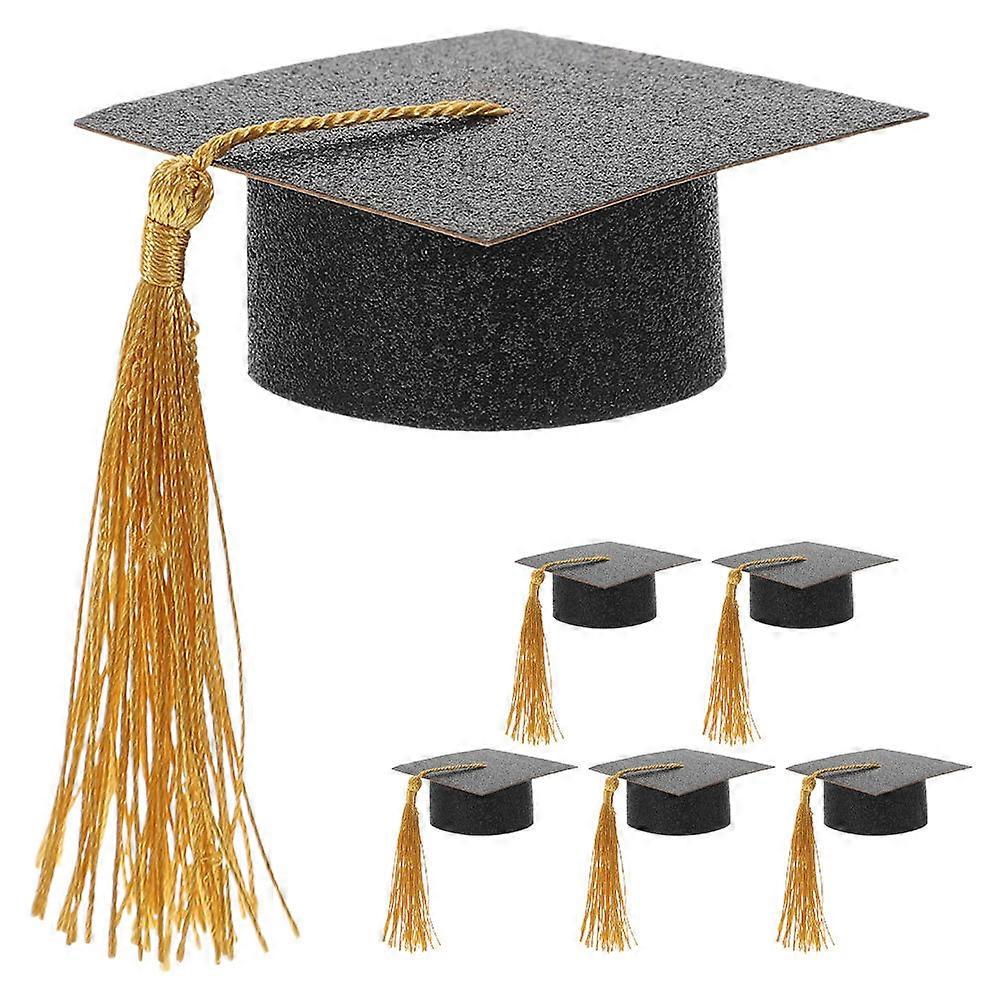 6pcs Graduation Hat Goblet Covers with Tassels, Creative Doctor Cap Drink Accessories for Wine Decoration, Party Cup Toppers with Smooth Texture