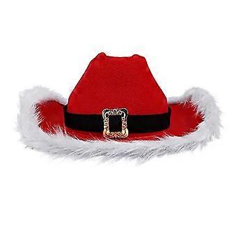 Christmas Party Red Cowboy Hat with White Fluff Edge Western Carnival Santa Claus Hat for Men And Women