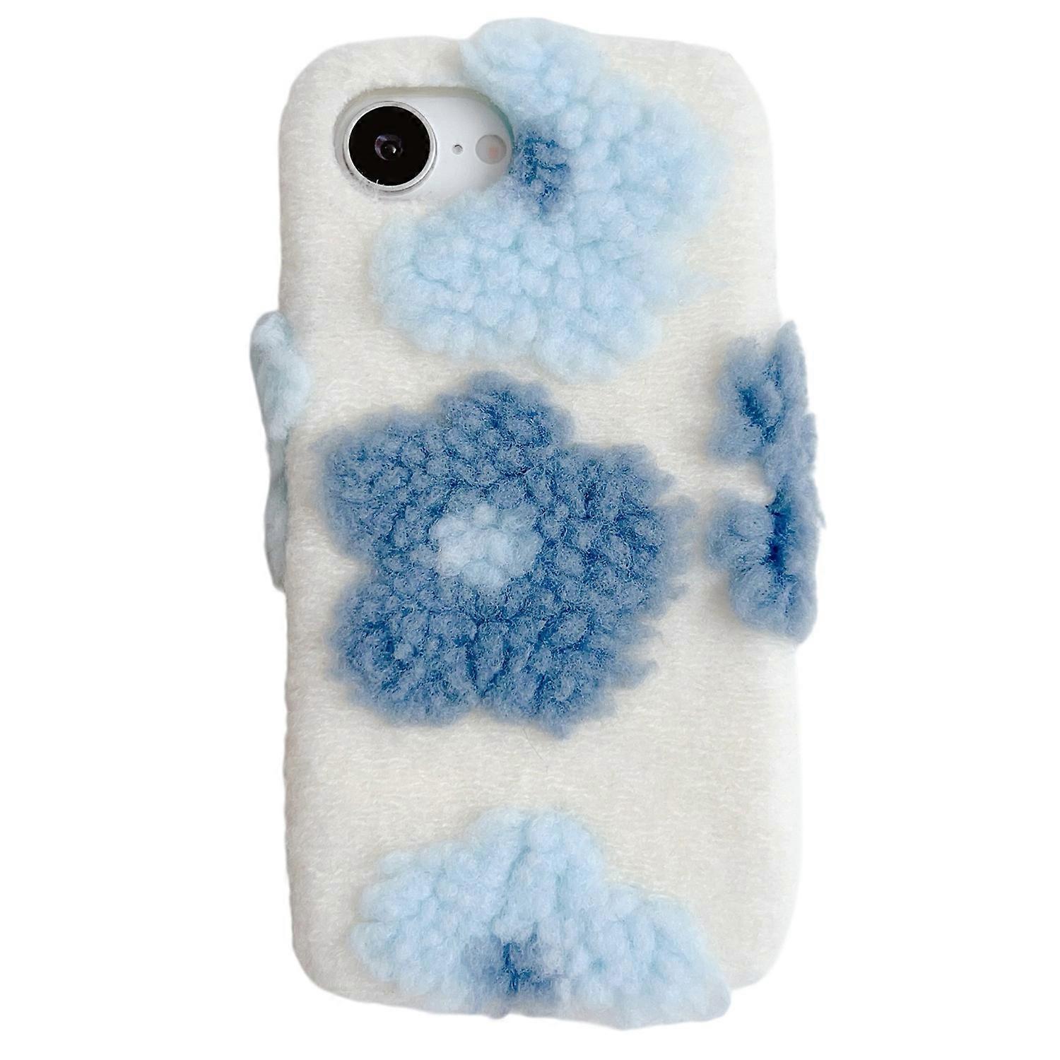 For iPhone 16e Fluffy Case Checkered Floral Pattern Winter Plush Inner TPU Phone Cover