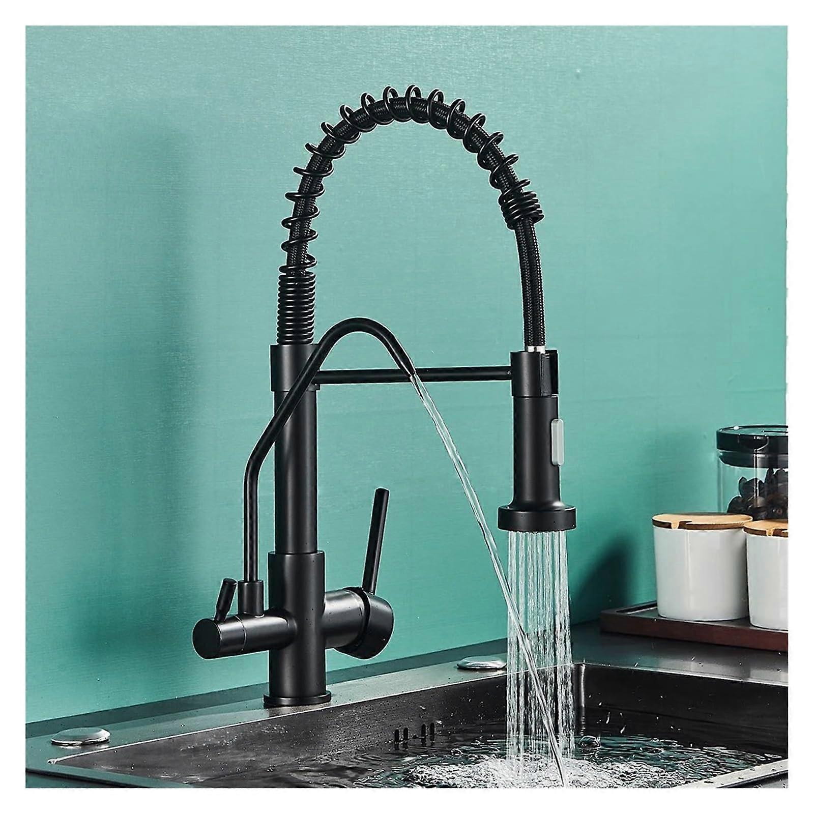 Mattschwarzer Küchenhahn aus Messing, Kompatibel mit Wasserfilter, Herunterziehbarer Spülbeckenhahn für Wasserreiniger