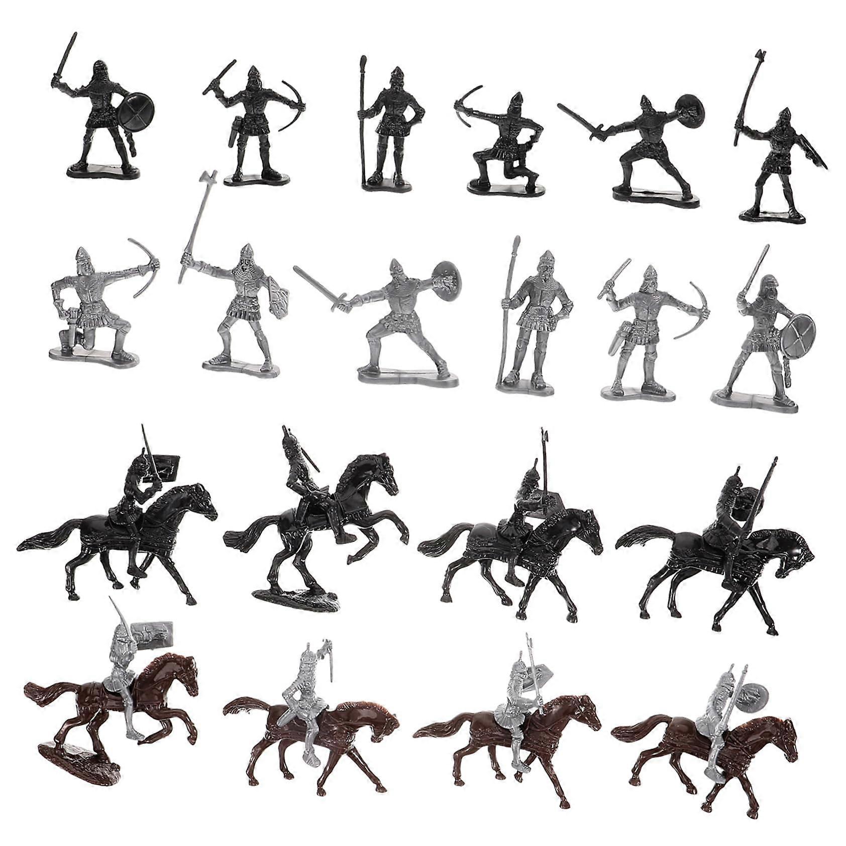 Cavalry Horse Model Knight Miniatures Set - Medieval Soldier Toy Figures, Plastic Tiny Model for Sand Table Display