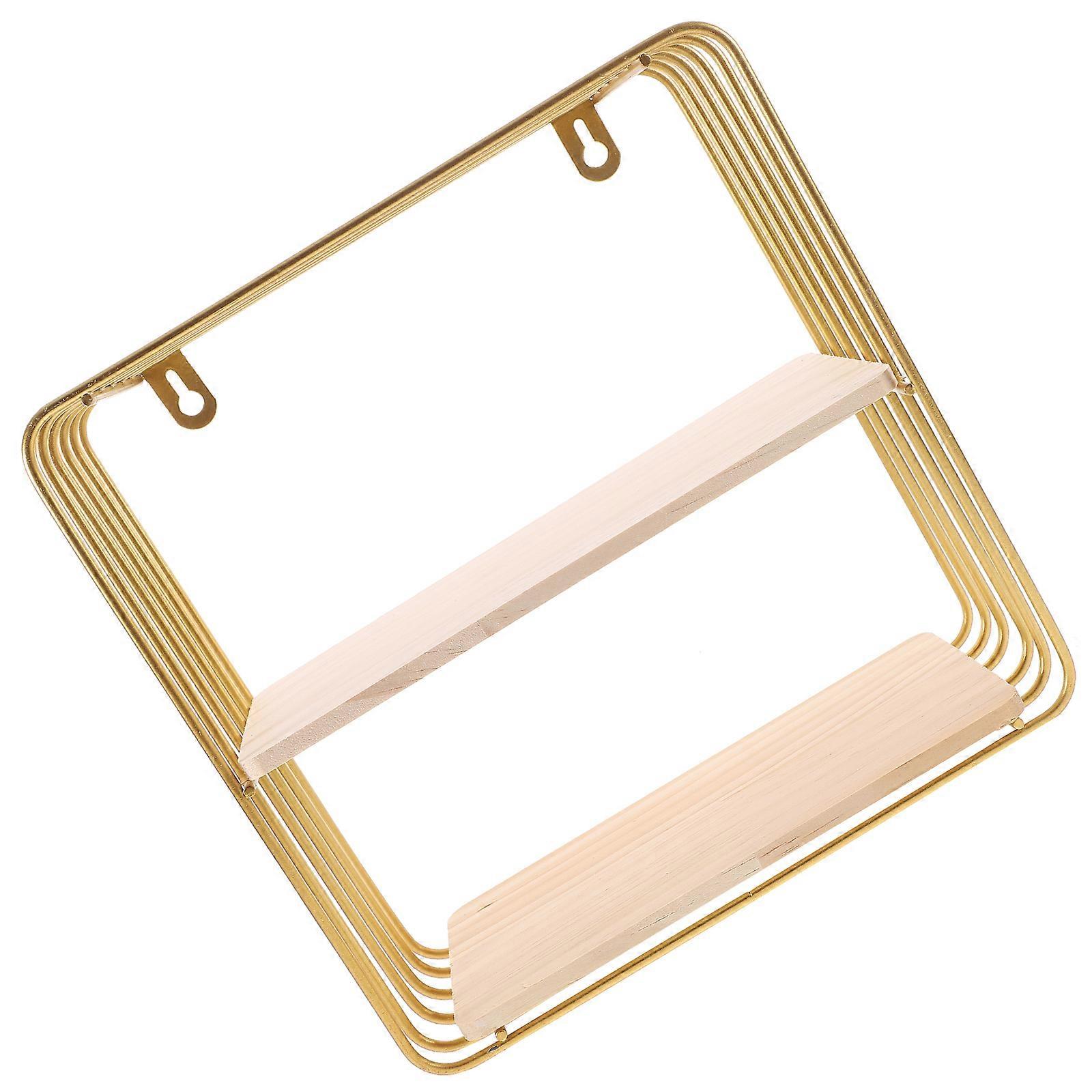 Golden WallMounted Floating Shelf with Iron and Wood for Storage Use in Bedroom or Bathroom 17.7x5.9x31.5 Inches