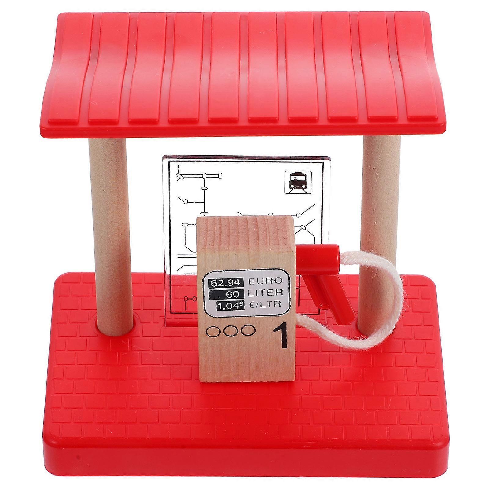 Wooden Railway Gas Station Model Pretend Play Train Accessory for Creative Railway Scenes and Safe Design