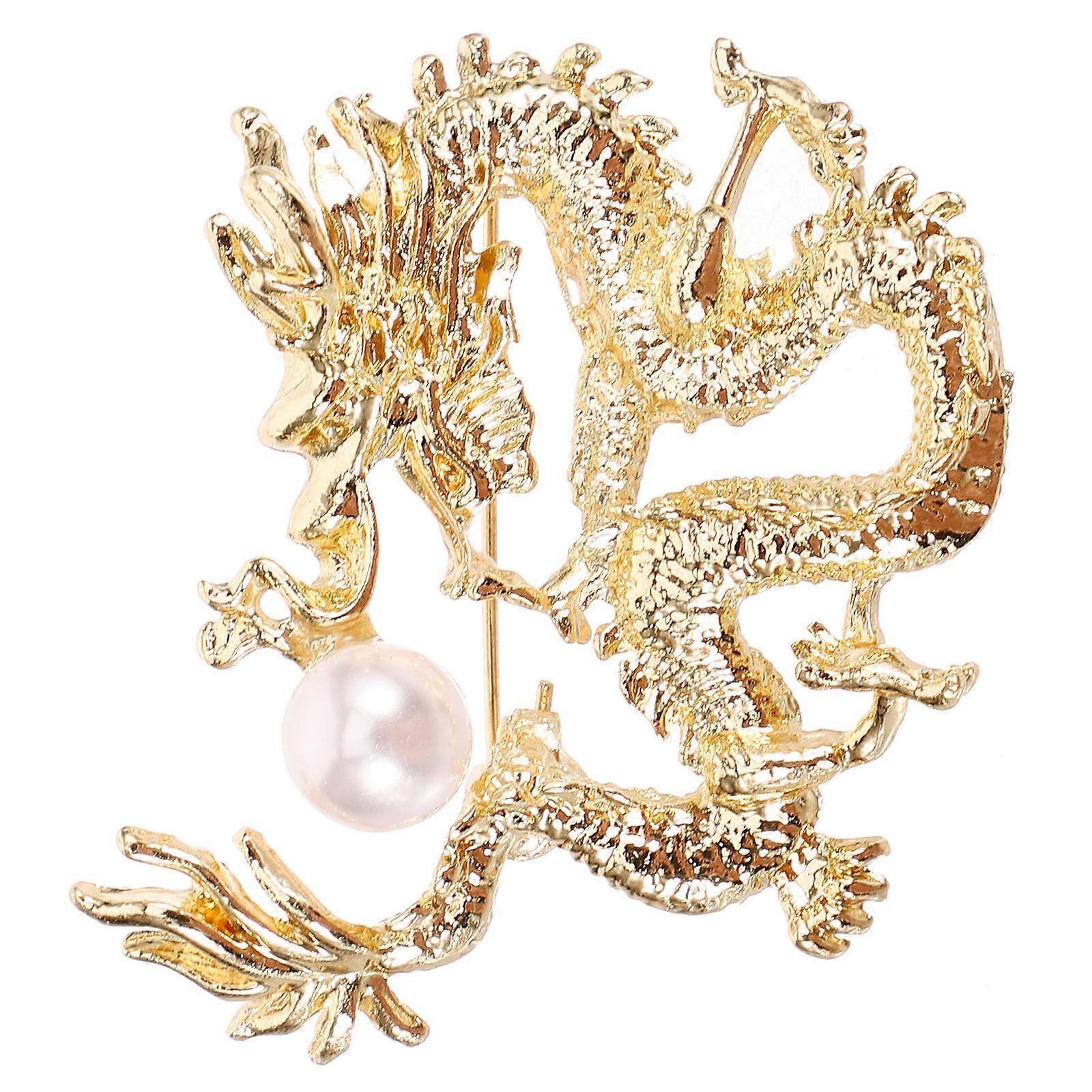 Stylish Dragon Brooch Pin in Golden Zinc Alloy for Decorative Use Ideal Size 1.5 x 1 Inch