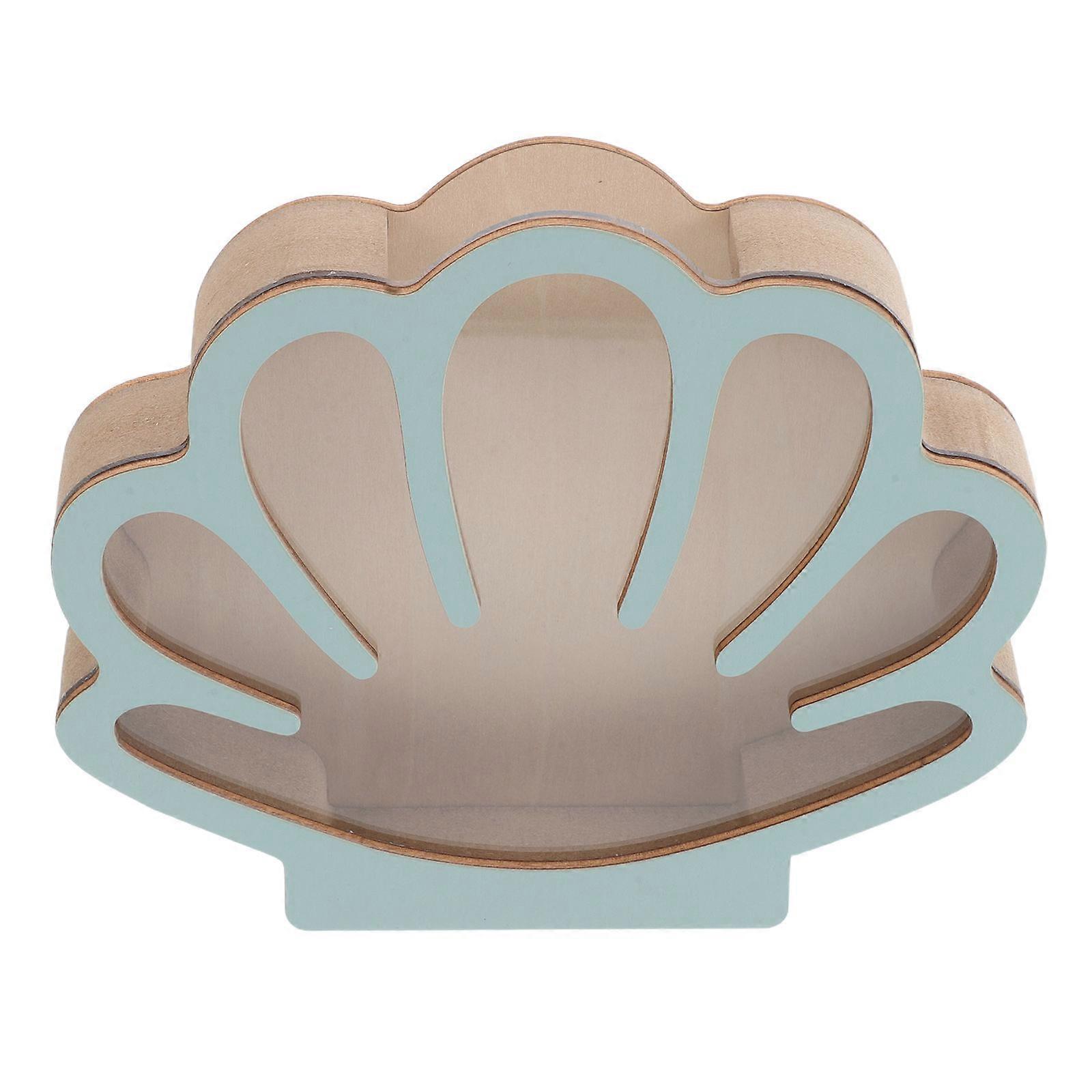 Seashell Design Small Wooden Display Case Coastal Shadow Box Keepsake Organizer Natural Wood Decorative Treasure Chest Holder for Bedroom or Living
