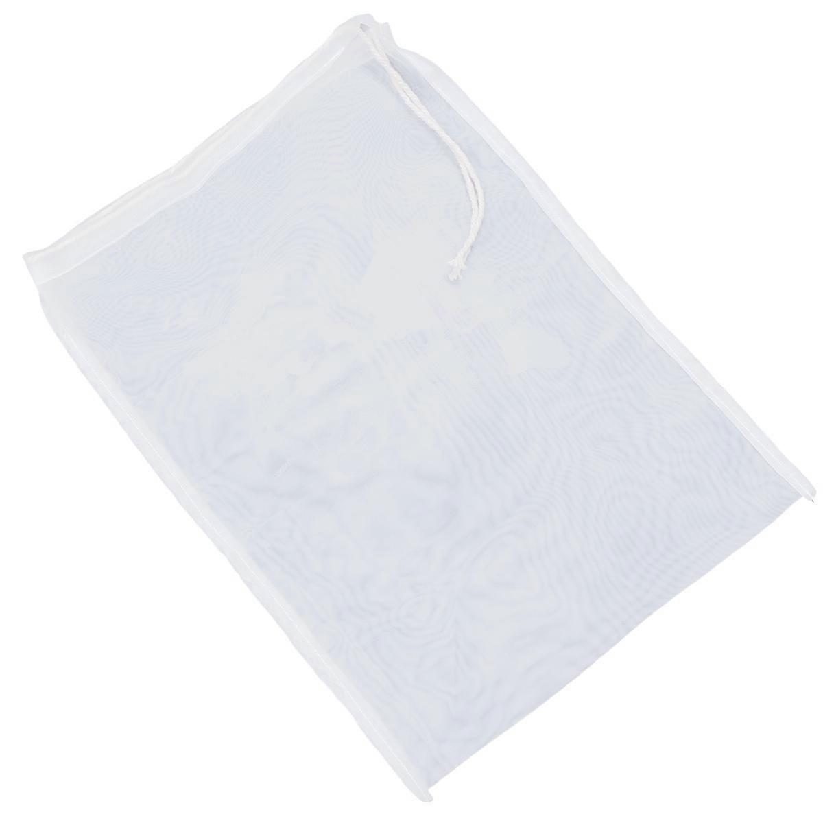 Reusable Nylon Strainer Bag for Soy Milk Juice Yogurt with Fine Mesh and Drawstring White 20x30cm