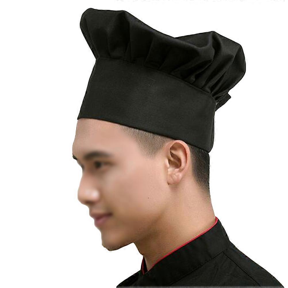 Black Chef Hat with Elastic Back for Kitchen Use Made of Polyester Cotton Comfortable and Durable Fits Most Heads