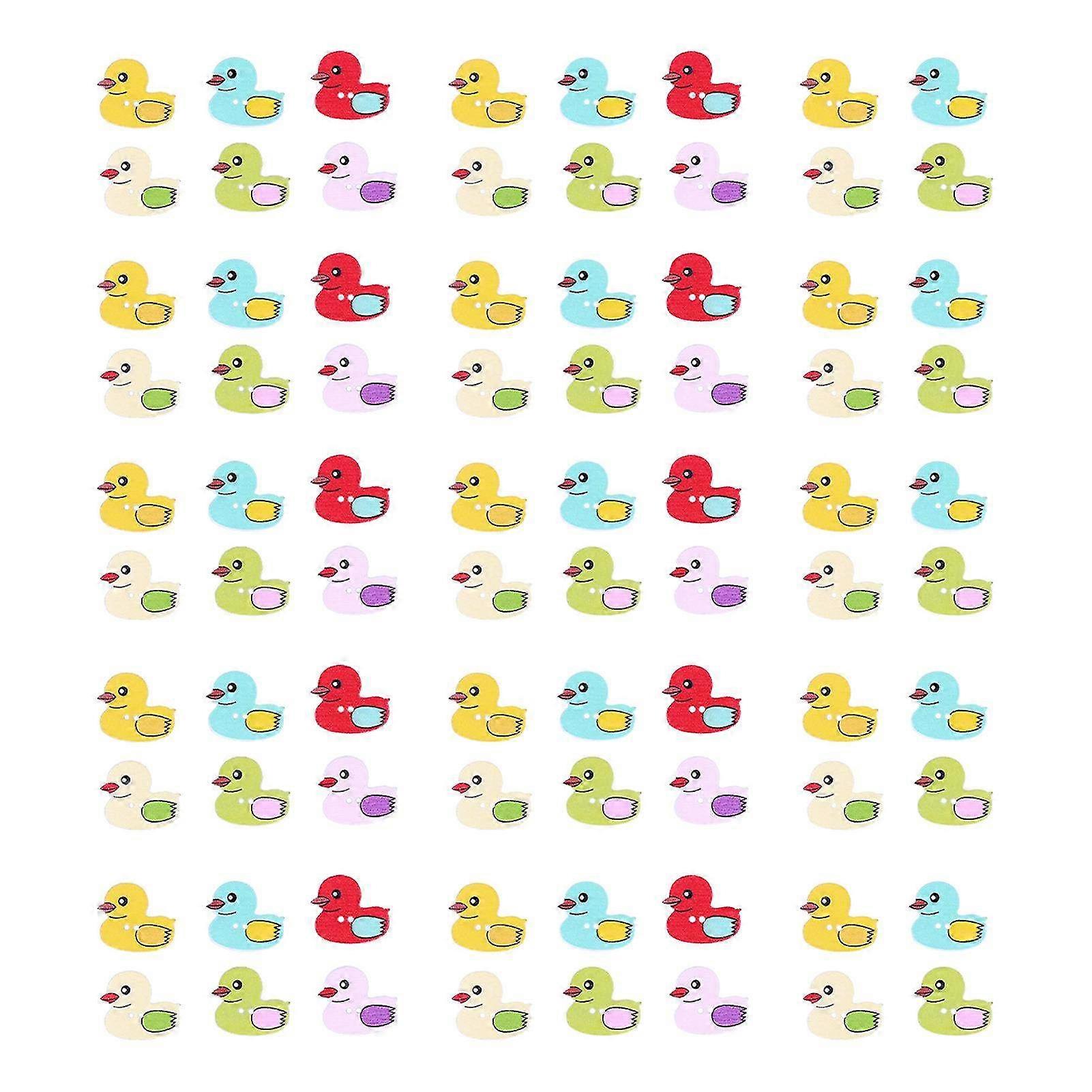 50 Pcs Cute Cartoon Duck Pattern Wooden Buttons for DIY Crafts & Scrapbooking - Perfect for Creative Projects & Handmade Designs