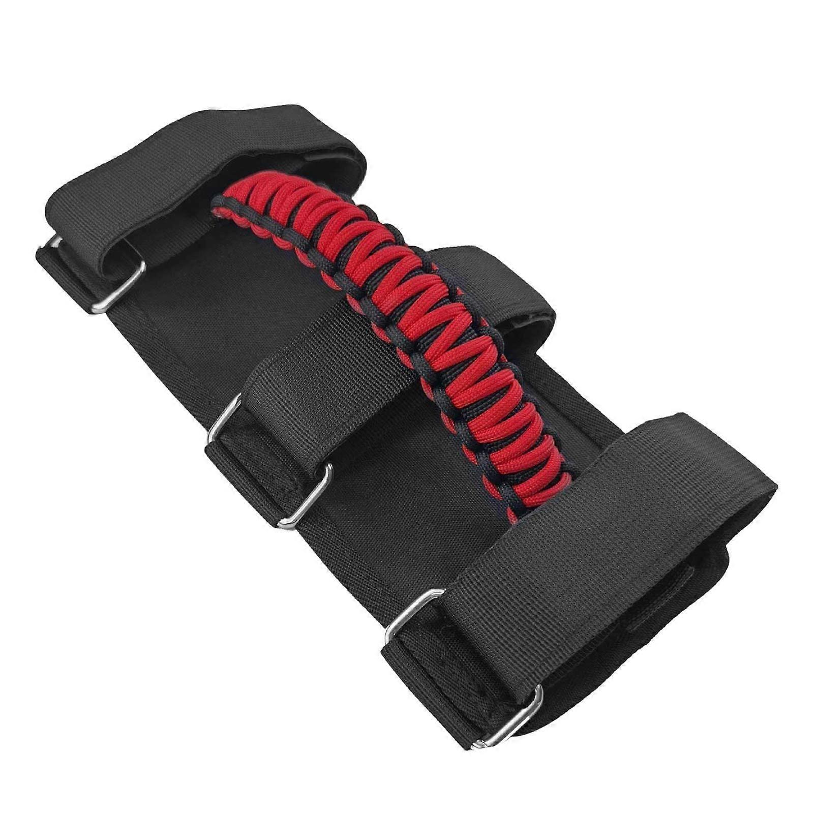 Roll Bar Handles, Car Handle, Paracord, Robust, Improved Metal Buckle, 3 Nylon Straps, Truck Roll Bar, Car Interior A: Red