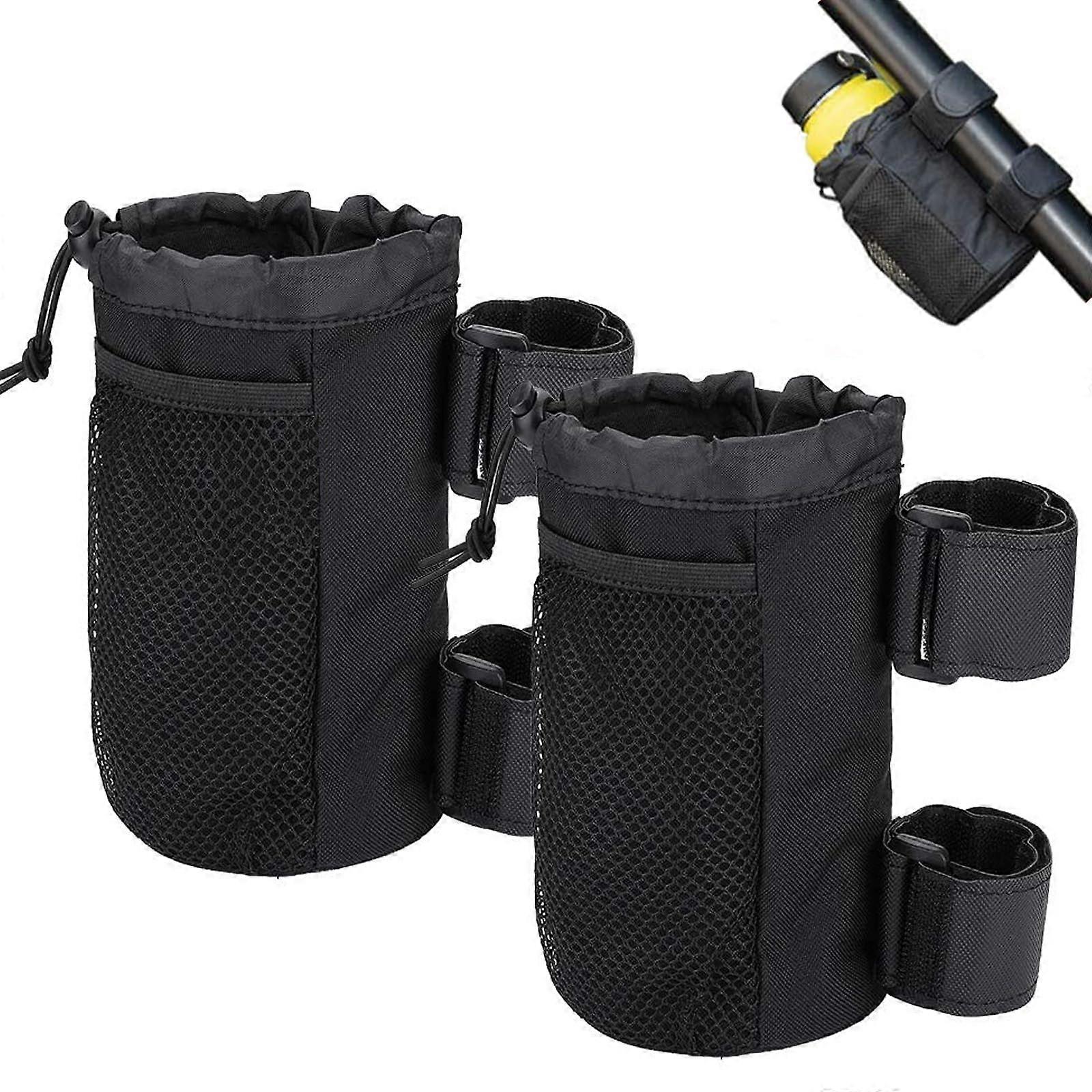 Bicycle Bottle Holder 2-Pack Rollable With Mesh Pocket Cord Closure For Prams Wheelchairs Scooters Folding Bikes