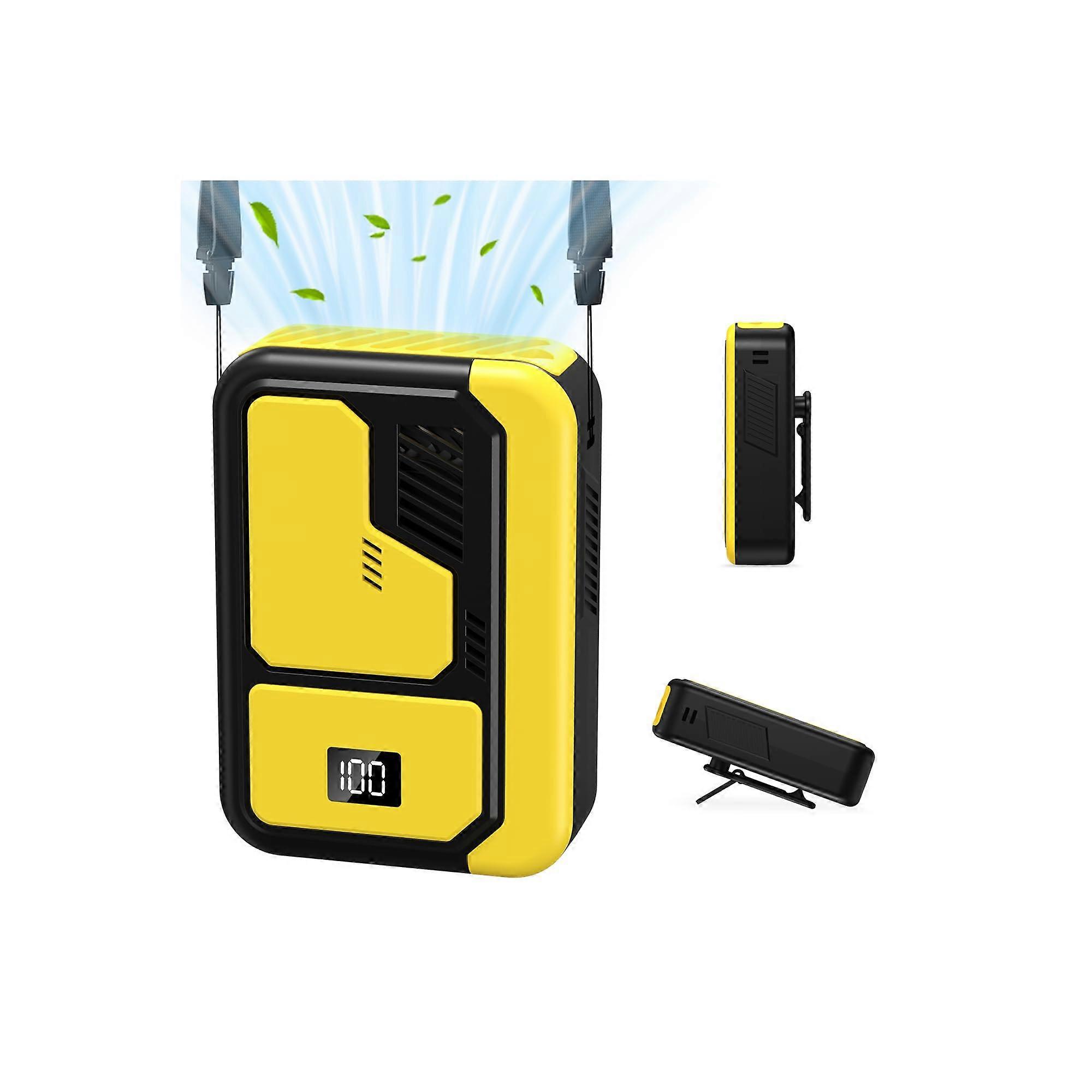 Mini Fan Battery 3 Speeds 4-In-1 Portable Waist Fan USB Rechargeable Yellow