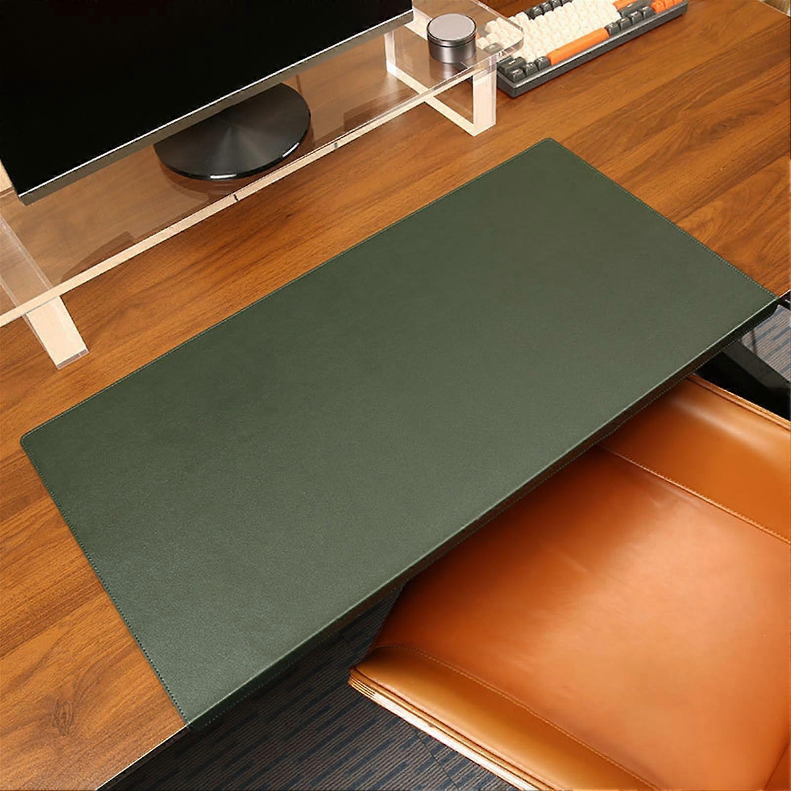Leather desk pad with edge protection, nonslip desk protector, waterproof writing pad for office and home, dark green, 70x32cm.