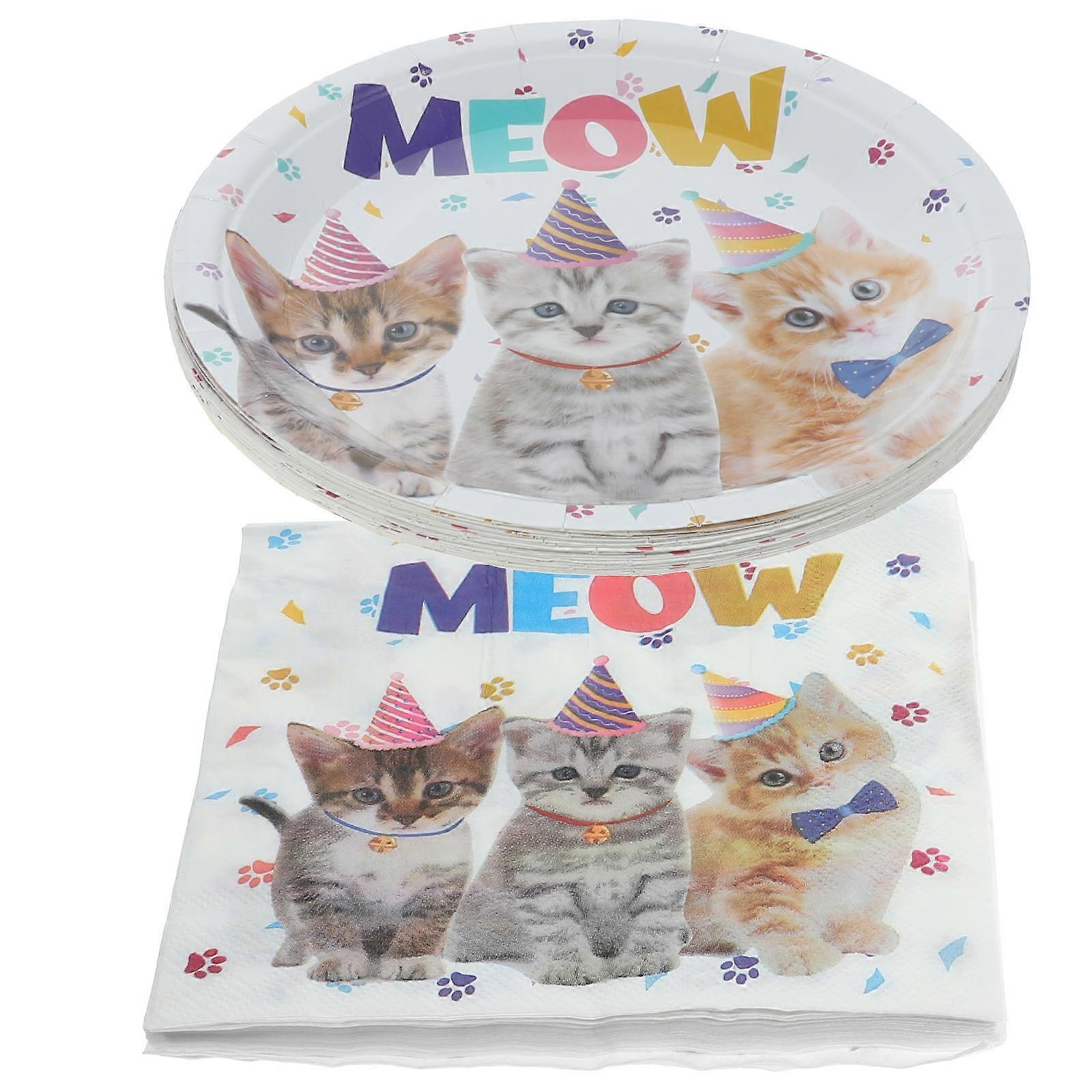1 Set Cats Party Decorations Set Paper Plates and Napkin Cat Party Decoration