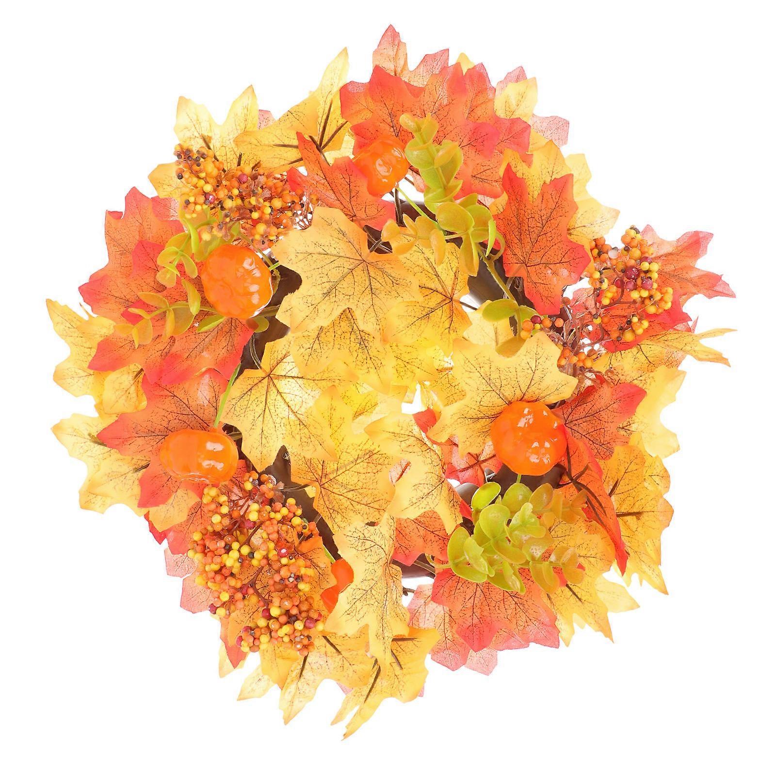 Halloween Candle Holder 1 Set Imitation Pumpkin Maple Leaf Wreath Ornament