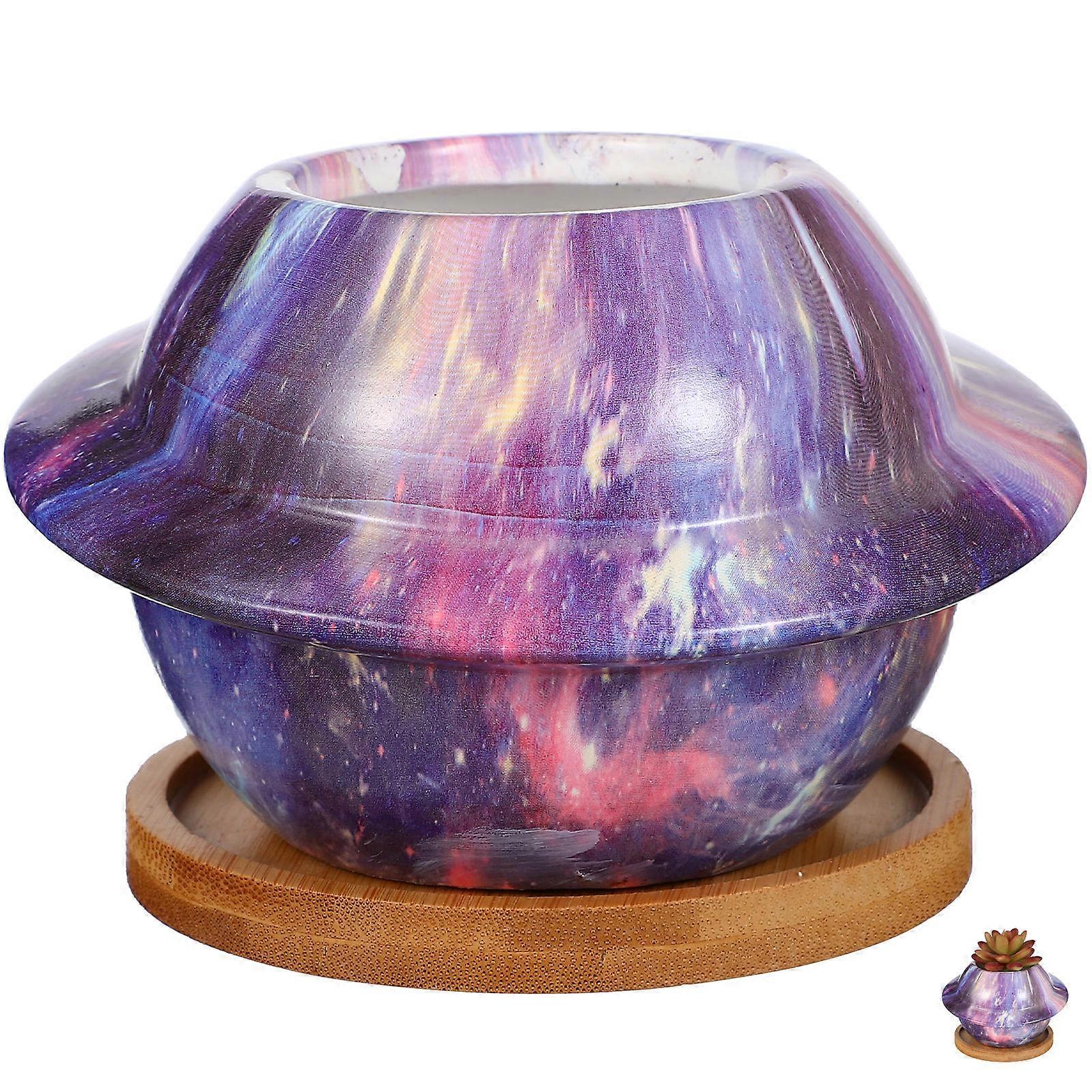 Planet Shape Ceramic Succulent Pot with Drainage Hole and Tray, Decorative Flower Pot for Plants, Cactus, and Succulents – Chic Design for Home and