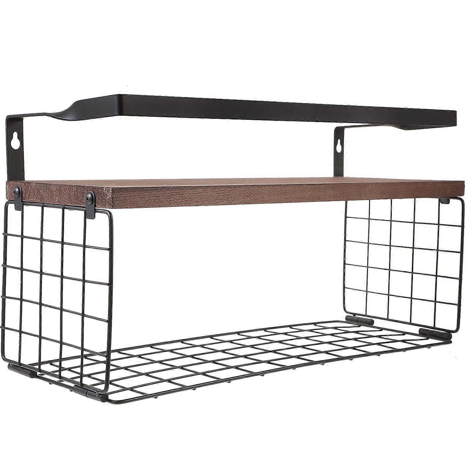 Wooden Wall Mounted Bathroom Shelf with Metal Bracket   Sturdy Floating Storage Rack for Shampoo, Perfume and Small Plants, Space Saving Design