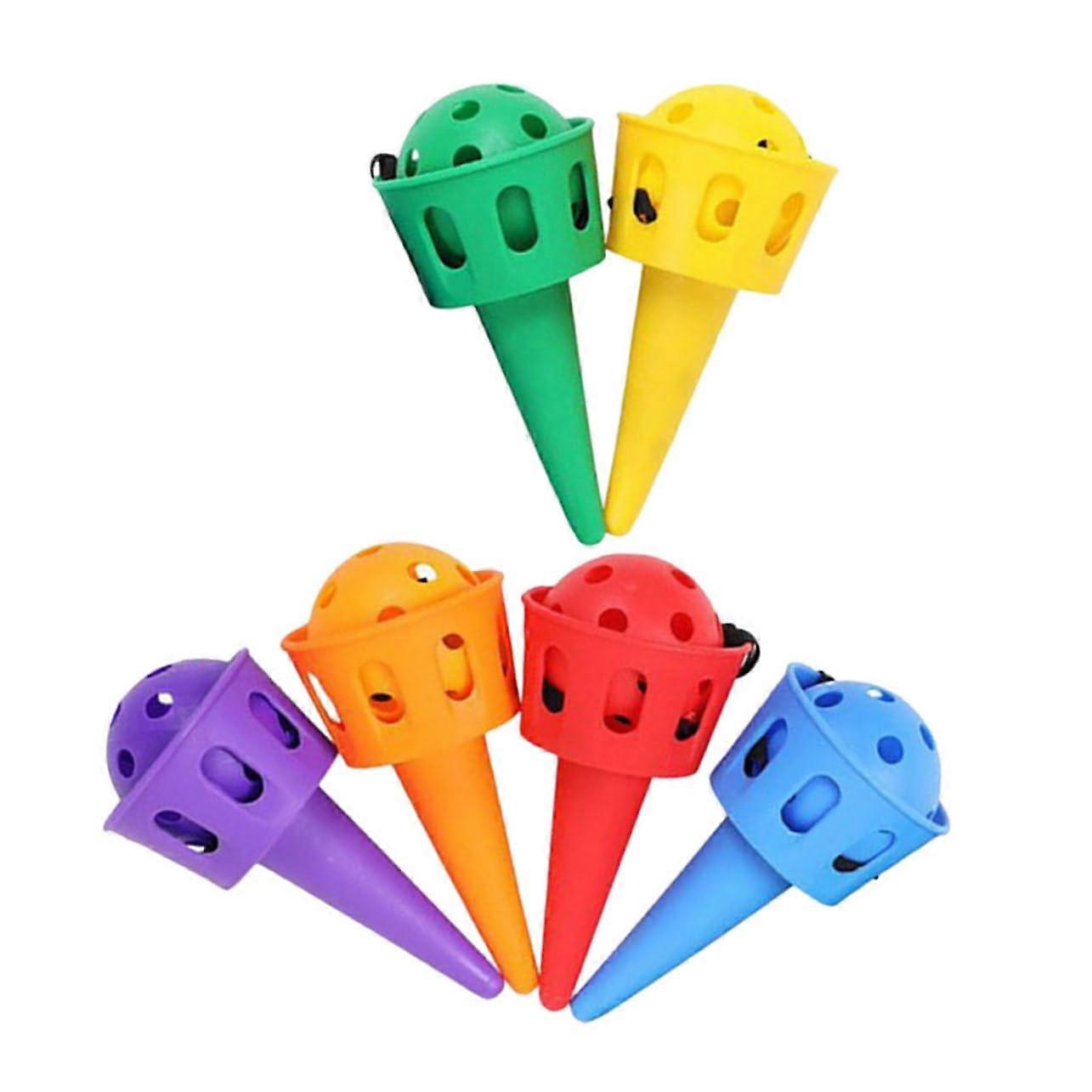Throw and Catch Ball Set 6-Piece Outdoor Toy With String Colored Balls Hand-Eye Coordination Easy to Use Garden Camping