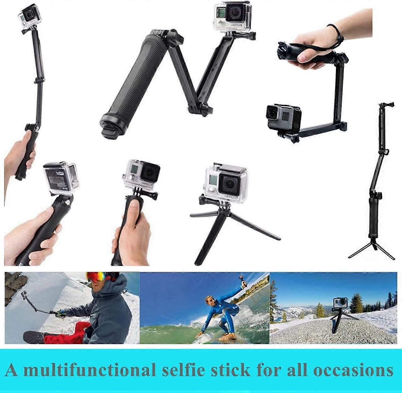 Integrated mini tripod extension rod monopod Foldable selfie stick for G0pr0