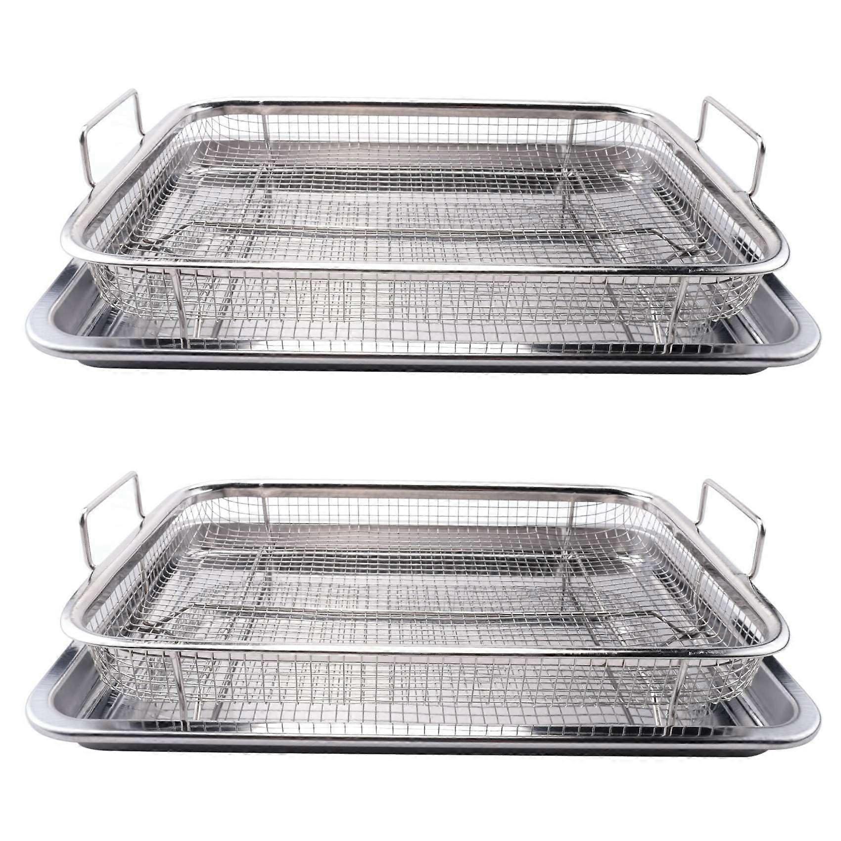 Oven Basket Stainless Steel Crisper Tray Set of 4 for Air Frying, Baking, and BBQ Compatibility