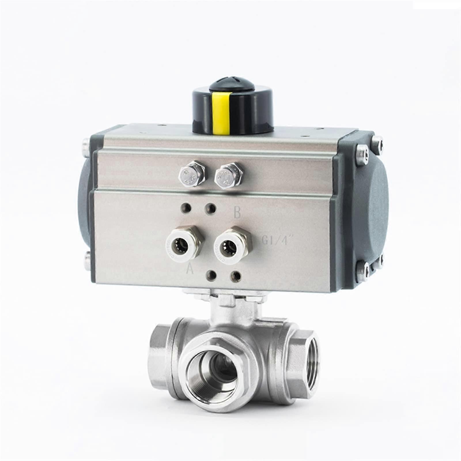 Pneumatic Three-Way Ball Valve DN20 T-Type Stainless Steel Threaded Connections