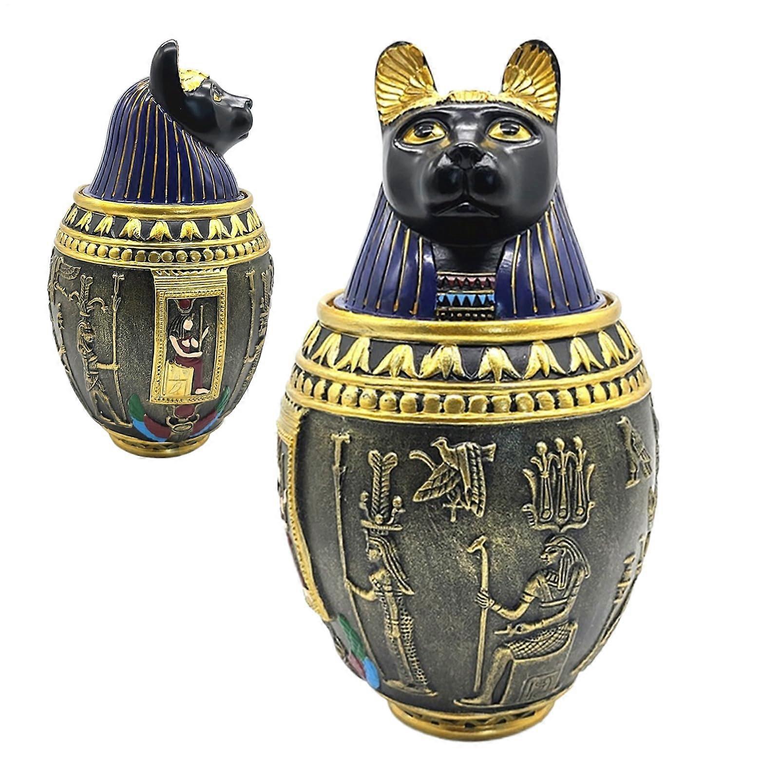 Pet Urn Hollow Urns for Pets Engraved Resin Base Keepsakes Box Coffin for Burial Memory Sympathy Remembrance Cat Death Egyptian Cat Urn A