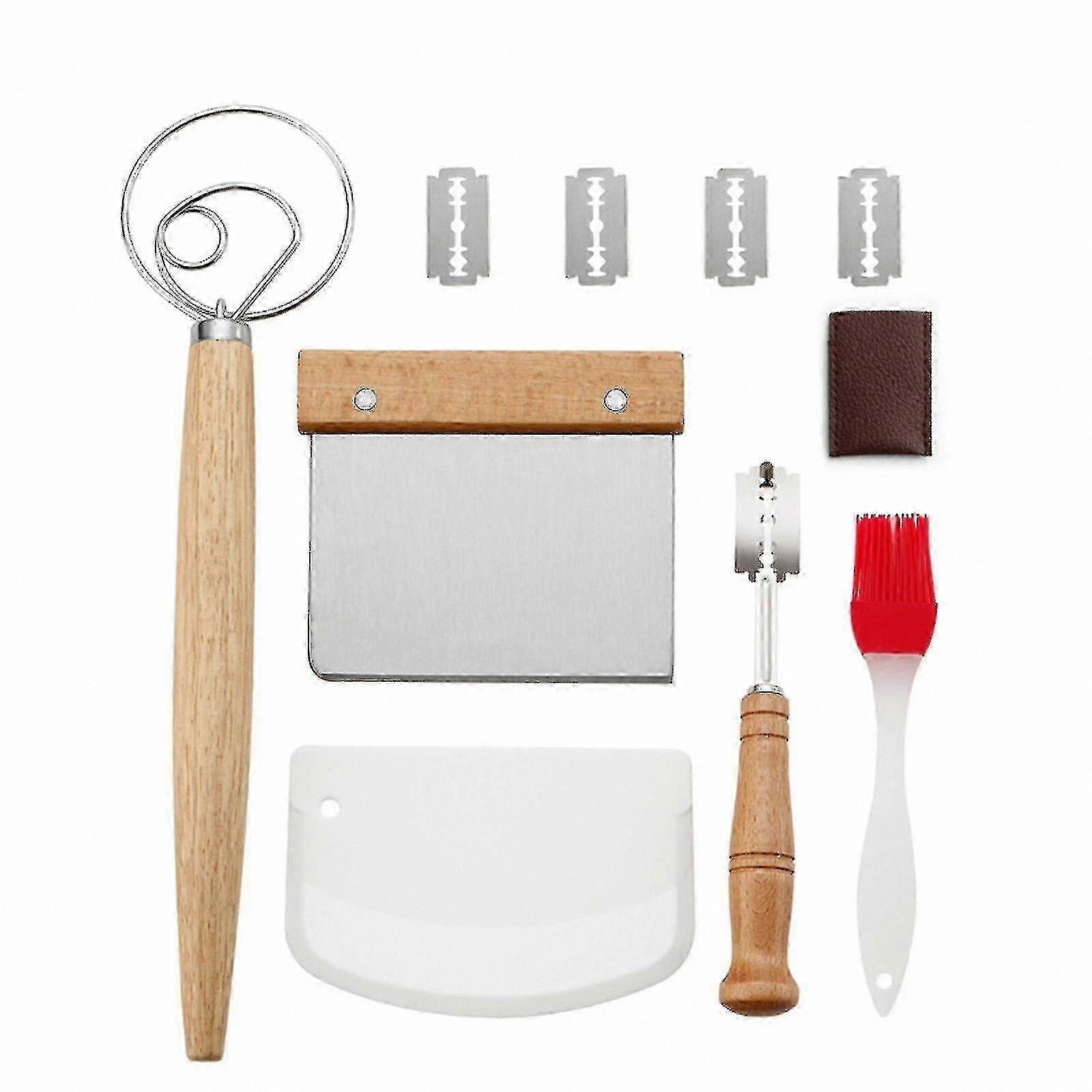 Stainless Steel Danish Dough Whisk and Scraper Set with 5 Replacement Blades for Baking and Bread Making Tools