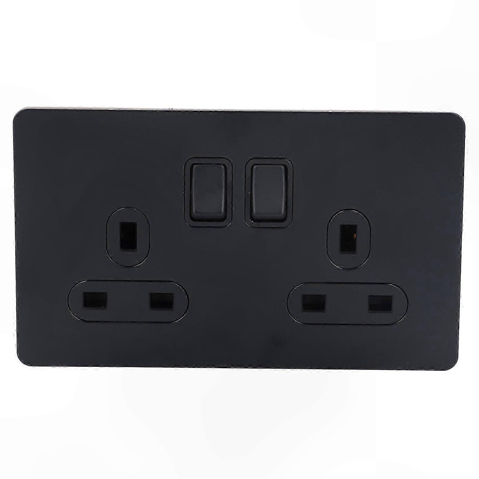 Dual Switch and Outlet Unit: 2 Switches, 2 Sockets, 13A, Black Panel, Insulated Base