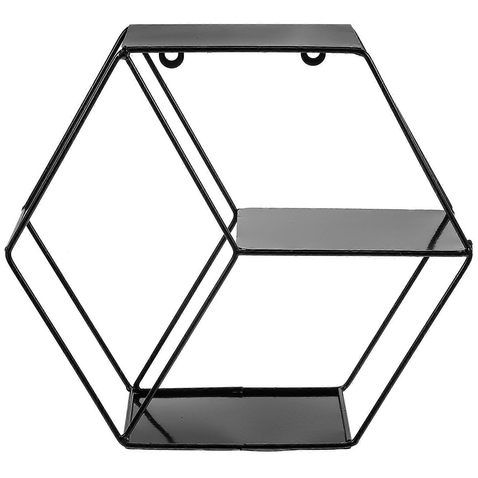 Wall Storage Rack Hexagon Storage Shelves for Room Black Usage Storage 1Set