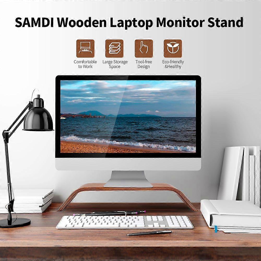 SAMDI Wooden Stand All-in-one Machine Monitor Laptop Holder Strong Bearing Capacity Stable Wooden Bracket Replacement for iMac