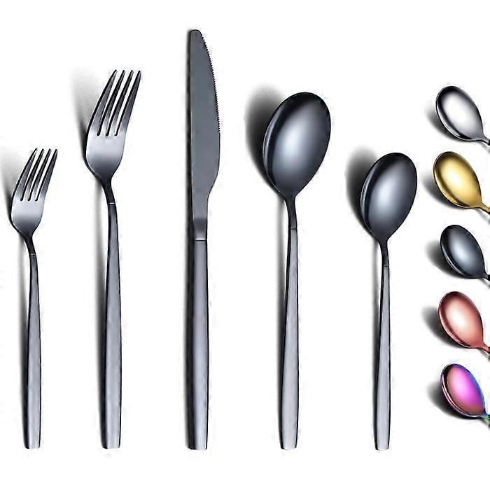 Berglander Cutlery, 30-Piece Black Titanium Plated Stainless Steel Flatware Set, Cutlery Set Serves 6
