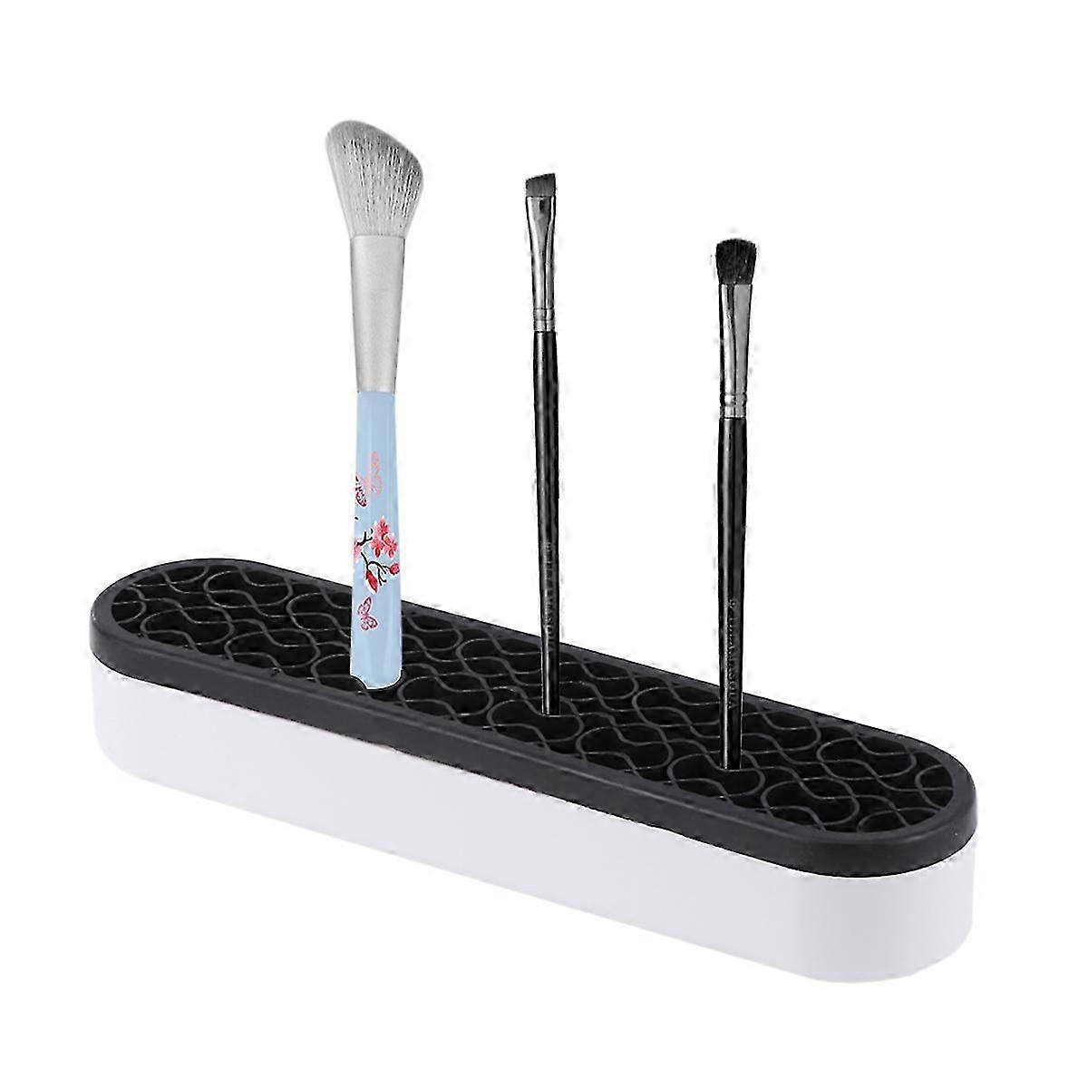 Makeup Brush Holder Organizer Display Shelf Black Rectangular Practical Design For Cosmetic Brushes Home Use 1Set