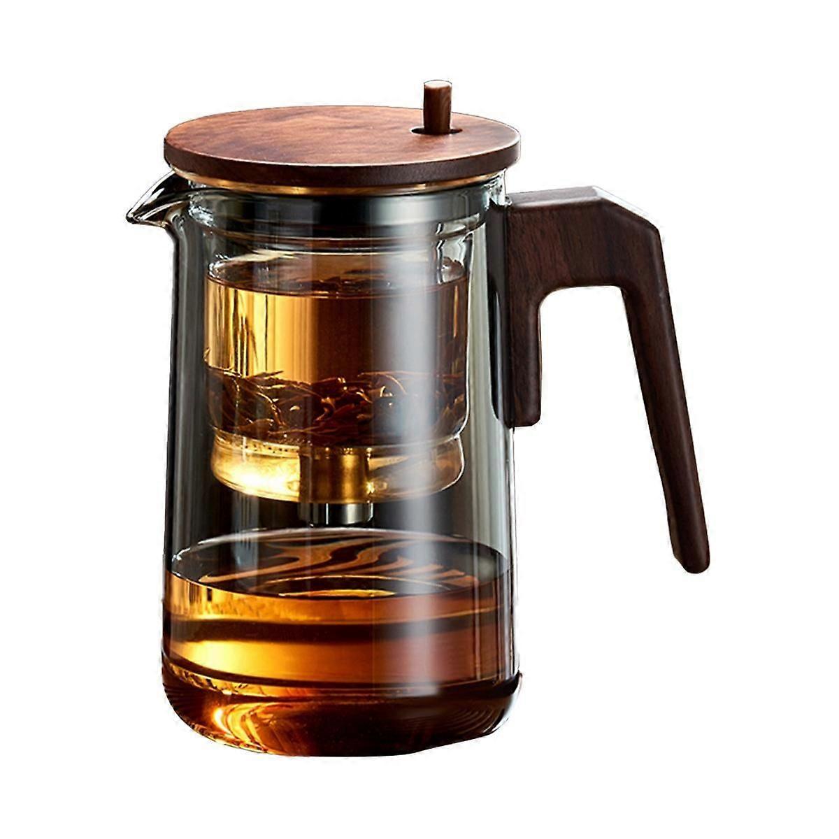 Glass Teapot with Wood Handle Heated Resistant One-Button Filtering Transparent Scented Tea Pot Tea