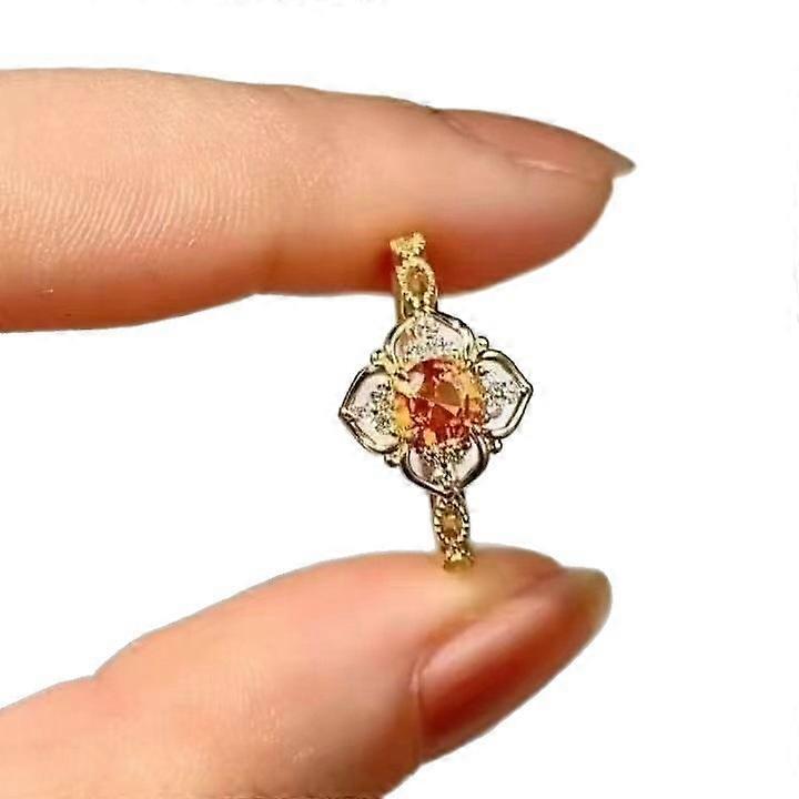 Ring, Simple Square Orange Fanta Stone Ethnic Style Hollow-out Petal Colored Gemstone Open Adjustable Women's