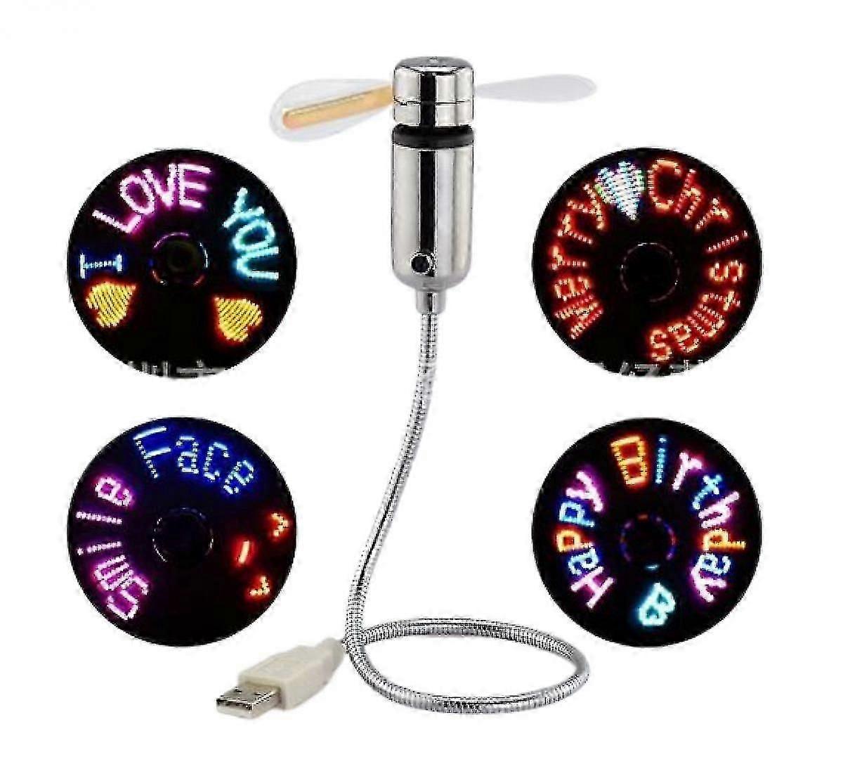 SQCLV LED USB Fan, New Creative Programmable USB-Powered Portable Fan, Mini Gooseneck DIY Message Fan for laptop and computer-Colorful Lights