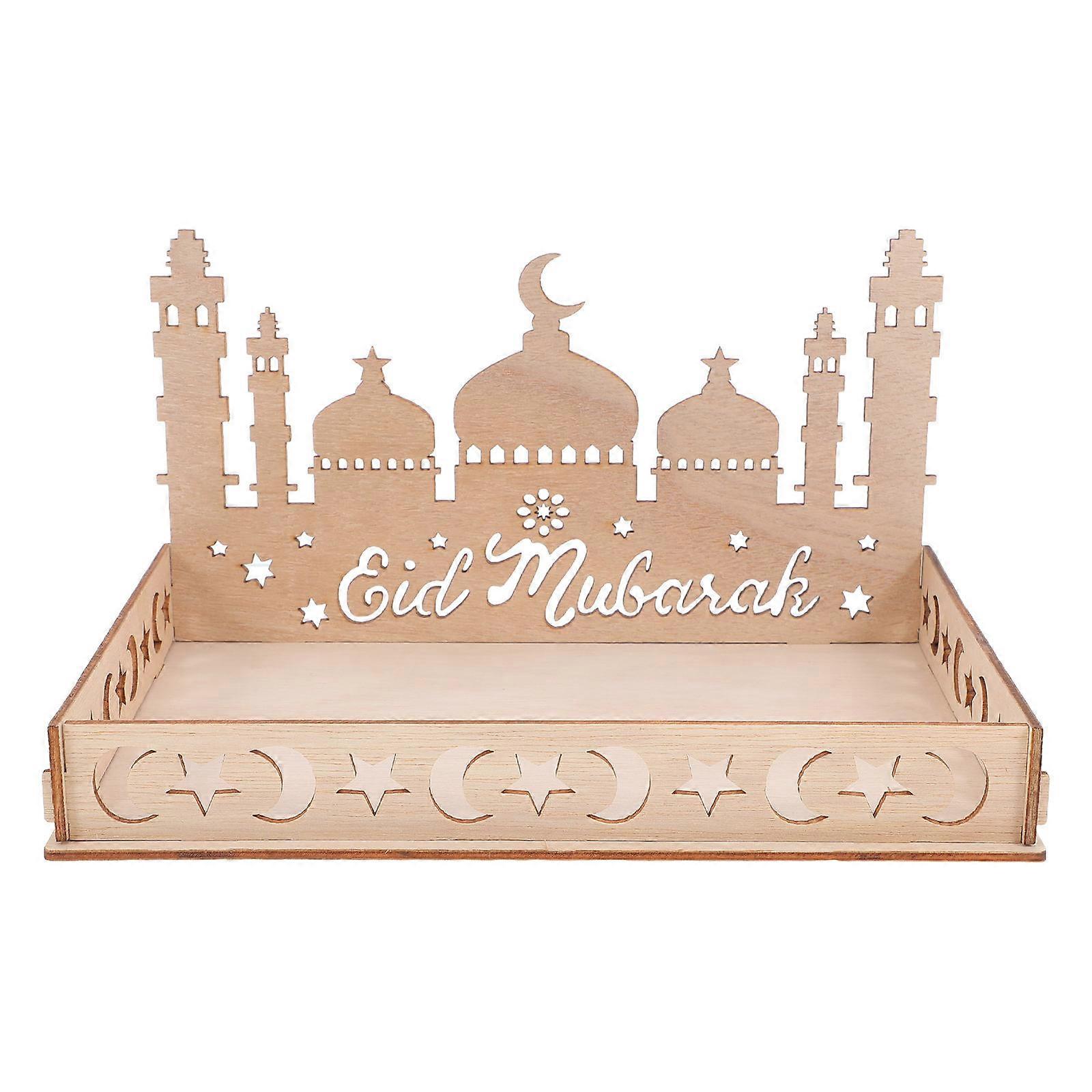 Decorative Wood Eid Mubarak Tray for Dining Table 4Pcs Centerpiece Ornament