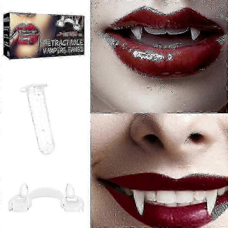 Retractable Halloween Vampire Fangs Teeth, Scary Creepy Fake Vampire Fangs Teeth