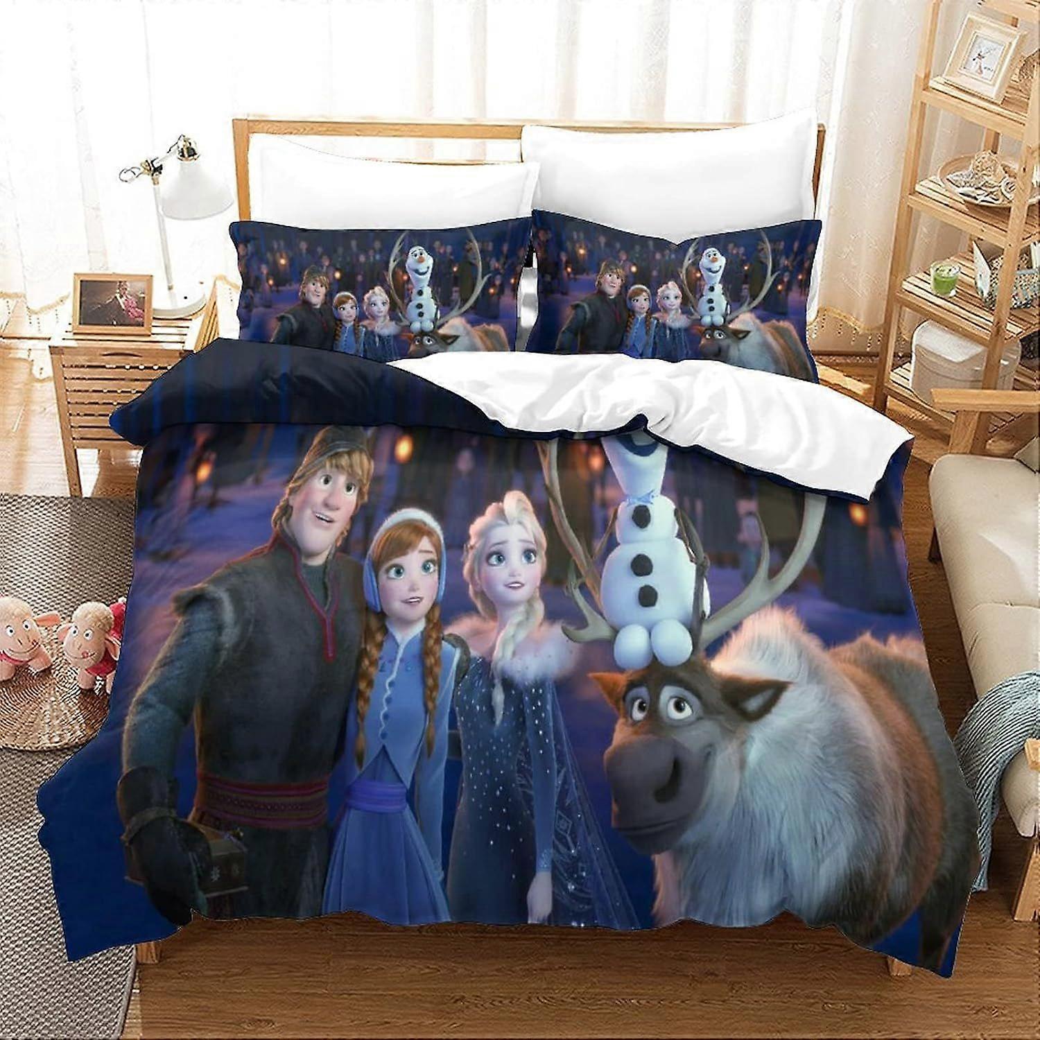 PIN854 Cartoon Anime Duvet Cover Set Frozen Printed King Size Bedding Set Duvet Covers for in Kids Teens Adults Soft Hypoallergenic Quilt Cover With P
