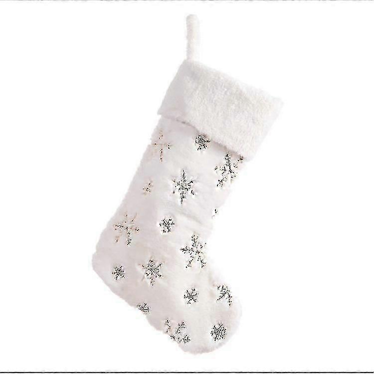 Christmas Plush Stockings, 48cm White Stockings Gift Christmas Stockings With Silver Snowflake For Christmas Fireplace Decorations, Indoor Christmas t