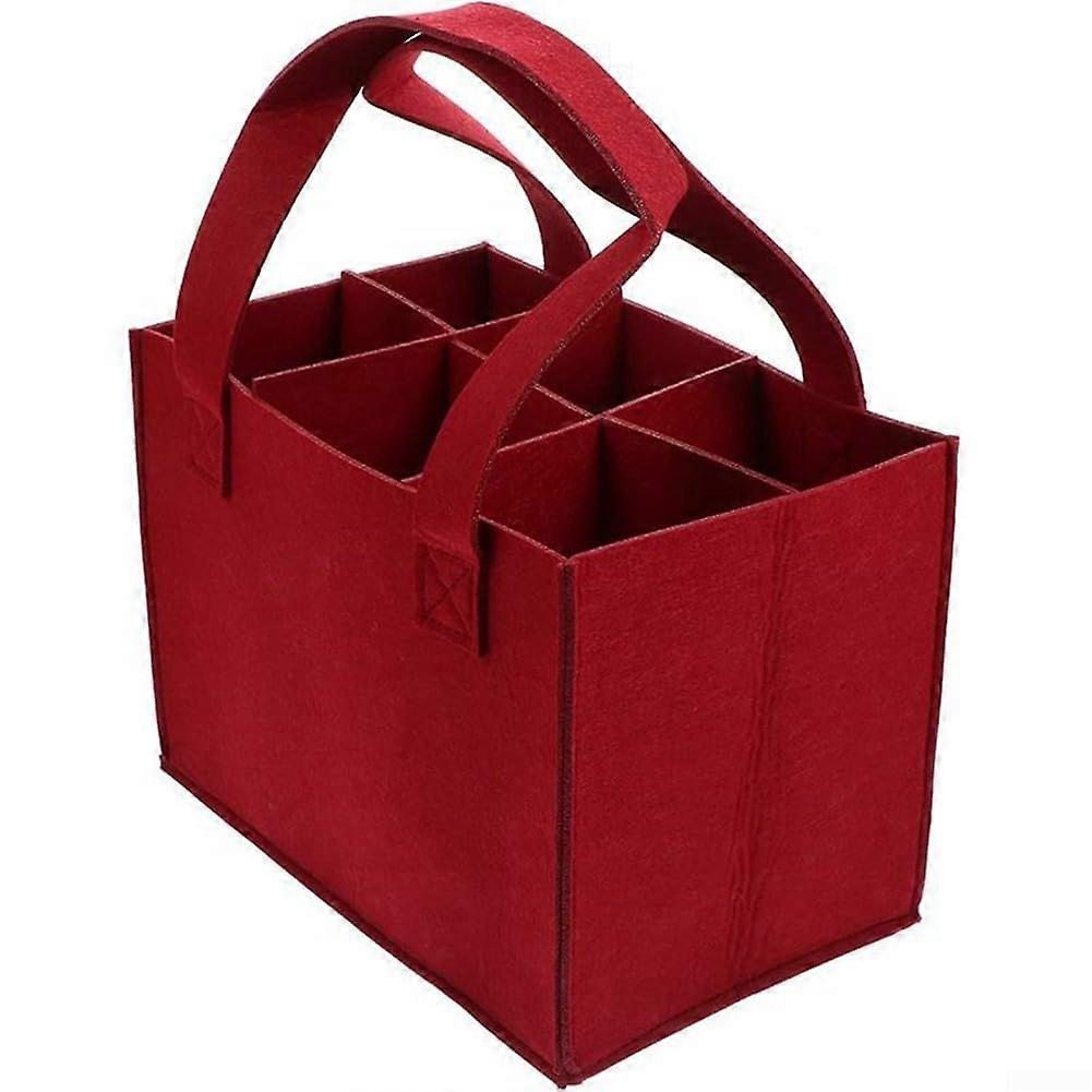 Felt Wine Bag For 6 Bottles Red With Handle, Wine Bottle Tote For Picnics And Parties