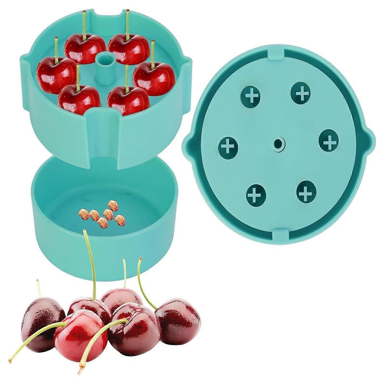 Cherry Pitter With Collection Container, Cherry Stone Remover, Six Hole Cherry Pitter Tool, Green With Handle