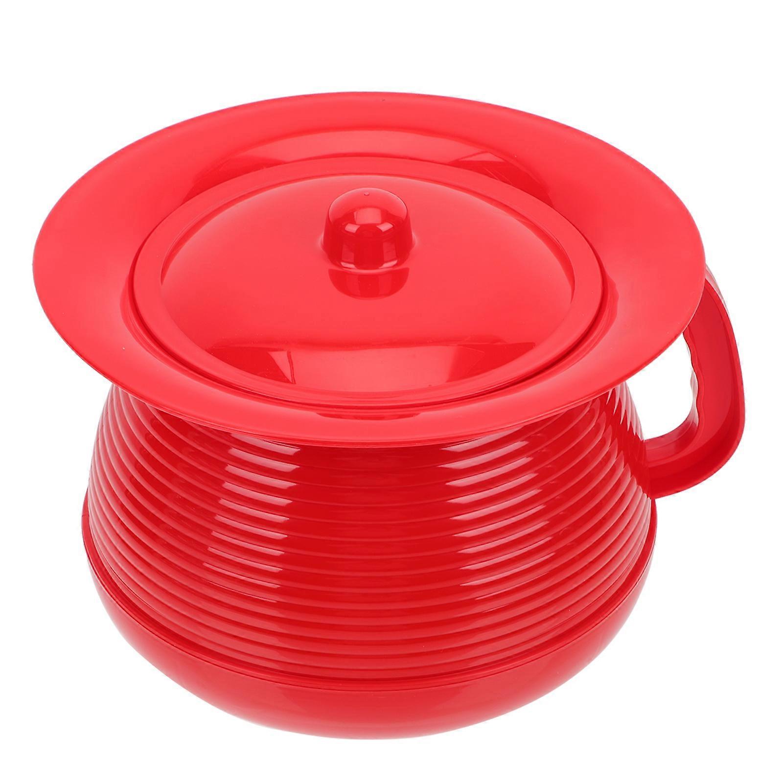 Adult Urinal Pail Pot for Home Use 2Pcs Portable with Lid in Red Plastic