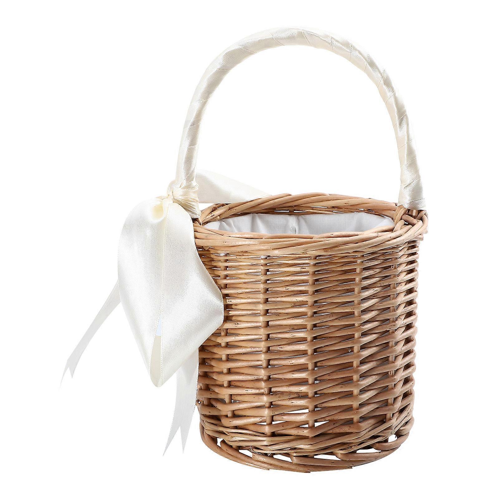 Vintage Picnic Basket for Storage Use with 3Pcs Handwoven White Baskets