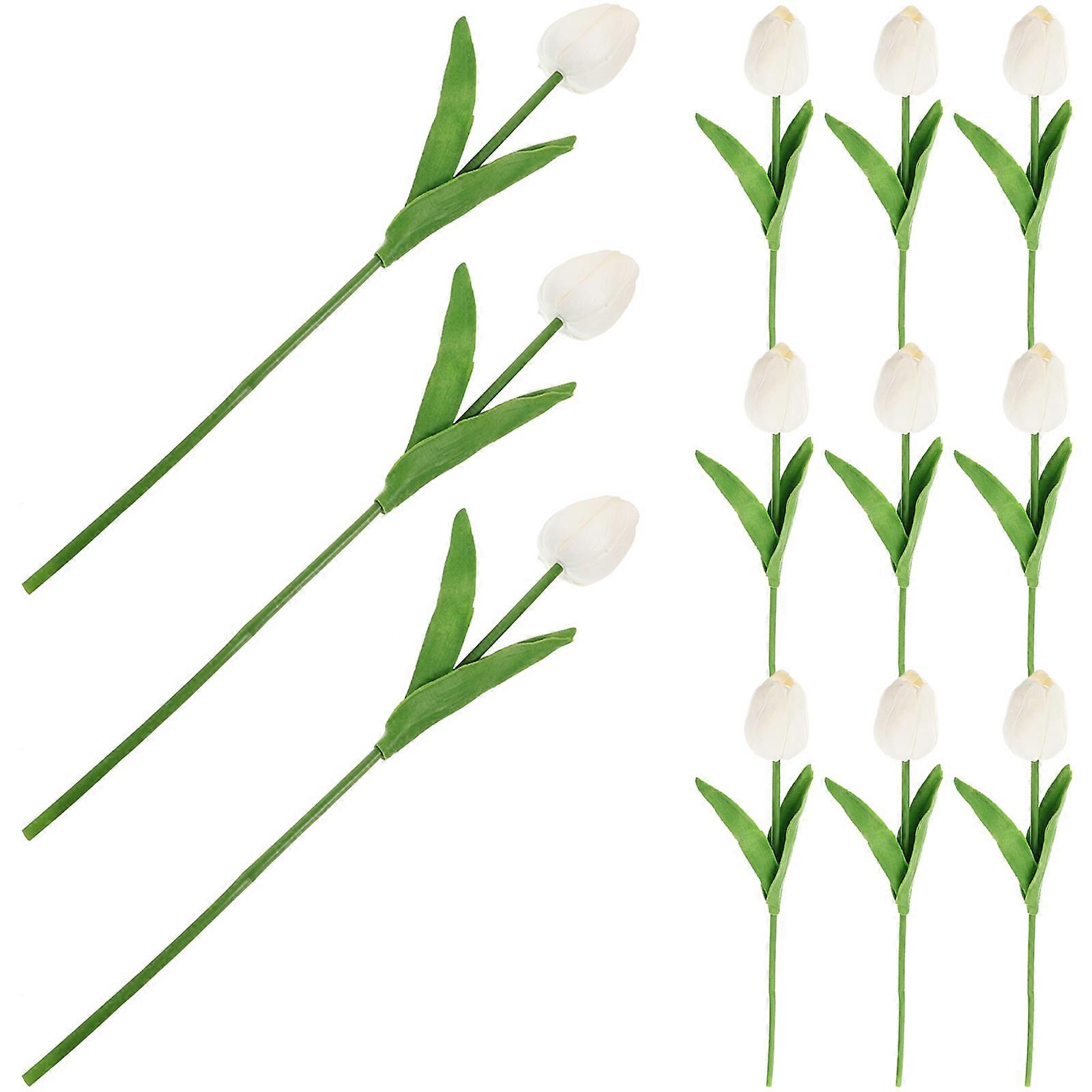 PU Artificial Tulips Floating Candles for Home Decor 36Pcs White Set