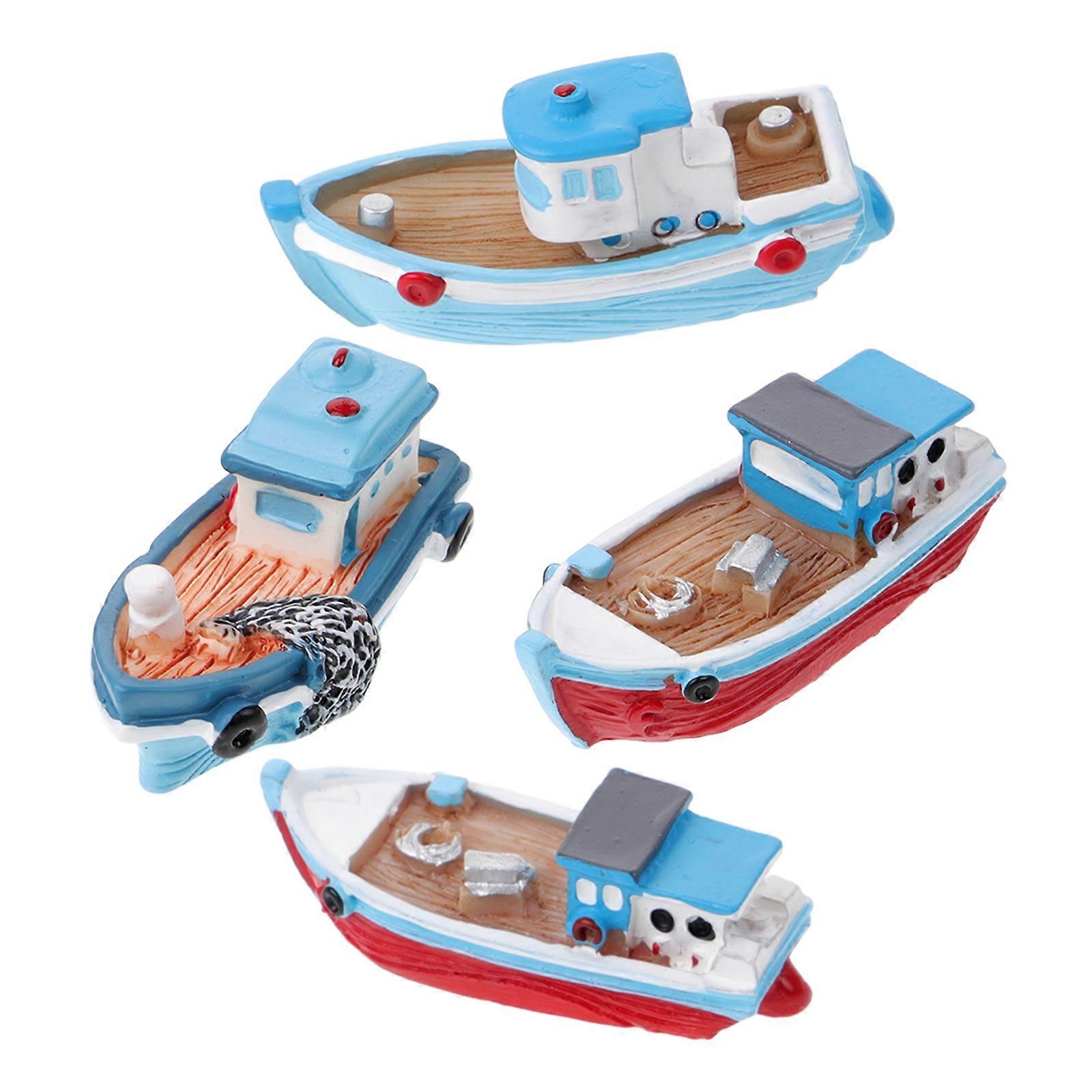 Miniature Resin Fishing Boat Model for Home Use with 16Pcs Set