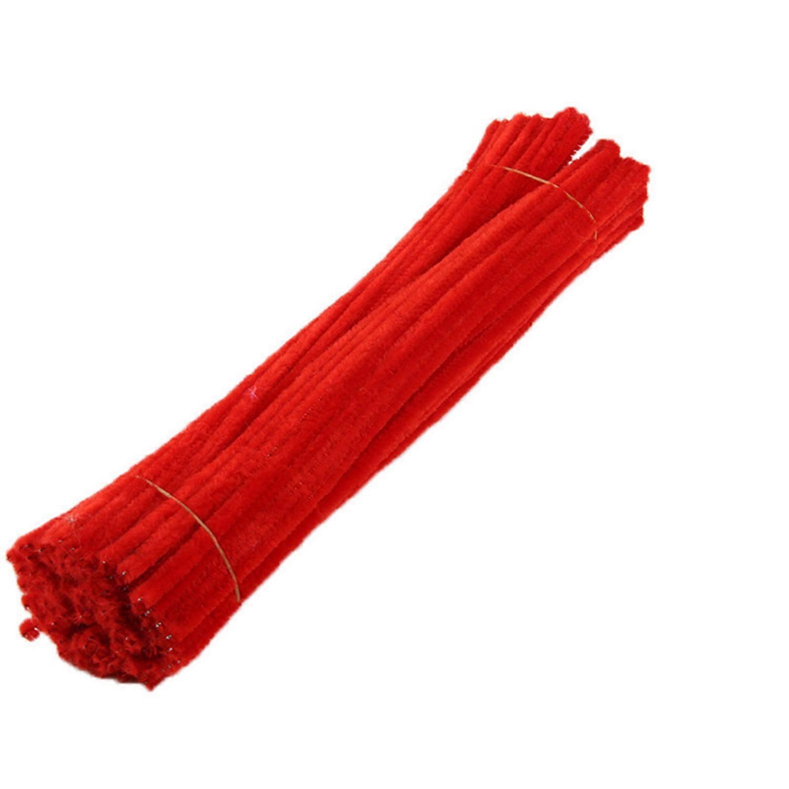 Hilingoto Plush Sliver Clearance 100Pc Chenille Stem Solid Color Pipe Cleaners Set for Diy Arts Crafts Decorations Red