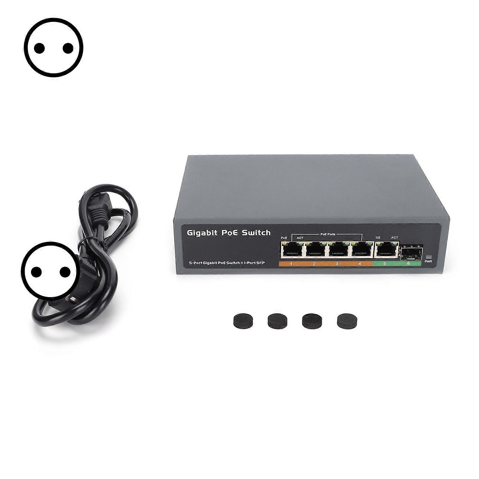 POE Switch 5 Port Full Gigabit SFP Optical Fiber Interface IEEE802.3af/at 65W Network Device 100240VEU Plug