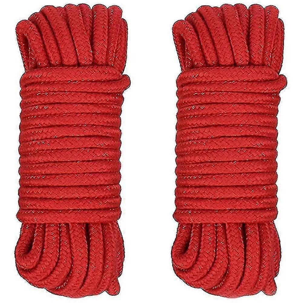 2 Pcs Red Cotton Rope 8mm Multi Purpose Strong Soft Tying Cord for Camping Gardening Boating Crafting 10m/33ft