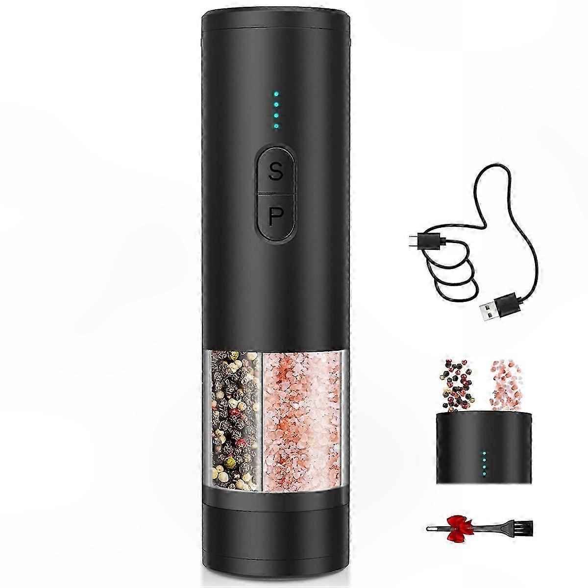Adjustable Electric Spice Grinder Set, USB Rechargeable Mill with LED Indicator for Salt, Pepper, and Herbs