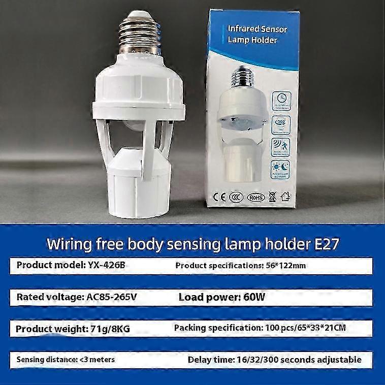 25-26 E27 Socket Converter With PIR Motion Sensor LED Lamp Base Intelligent Switch Light Bulb Holder AC 85-265V Dimming Delay Control
