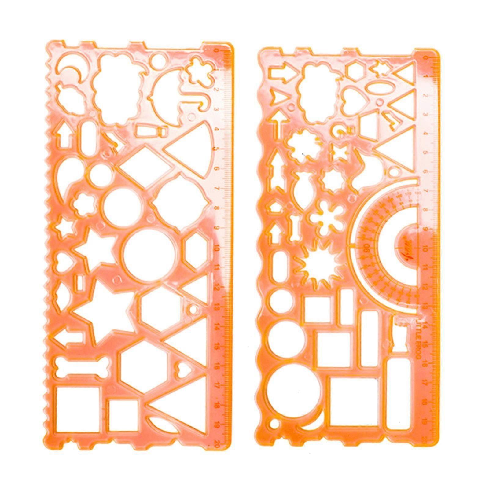 2 Pcs Geometric Drawing Templates, Multi-Shaped Drafting Stencils, Clear Plastic Measuring Rulers, Triangle & Protractor Set for Design, Study,